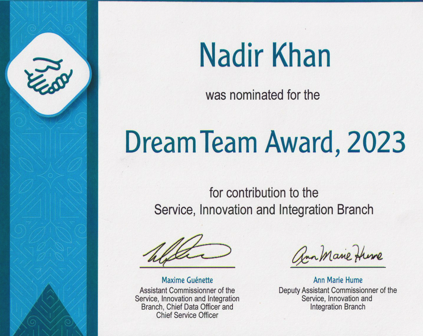 Government of Canada — Dream Team Award